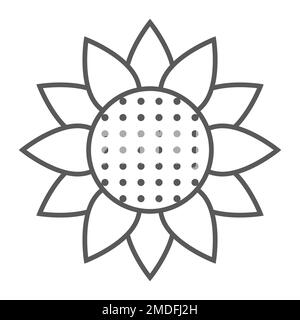 Tournesol icône de ligne mince, nature et floral, signe de fleur, graphiques vectoriels, un motif linéaire sur un fond blanc, eps 10. Illustration de Vecteur