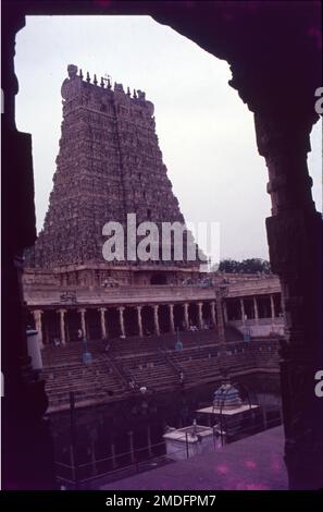 Le temple d'Arulmigu Meenakshi Sundaraswalar est un temple hindou historique situé sur la rive sud de la rivière Vaigai, dans la ville de temple de Madurai, Tamil Nadu, Inde. Elle est dédiée à la déesse Meenakshi, une forme de Shakti, et à son consort, Sundareshwalar, une forme de Shiva. Le temple de Madurai Meenakshi Sundarwarar a été construit par l'empereur Pandayan Sadayavarman Kulasekaran 1190 le fait le plus populaire sur le temple est qu'il abrite une salle qui a mille piliers, une piscine sacrée avec un lotus doré où vous pouvez prendre un bain rituel, une salle de mariage, petits sanctuaires, jardins et bergers d'éléphants. Banque D'Images