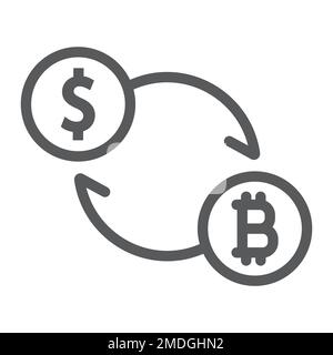 Icône de ligne de change, bitcoin et argent, signe de devise, graphiques vectoriels, un motif linéaire sur un fond blanc, eps 10. Illustration de Vecteur