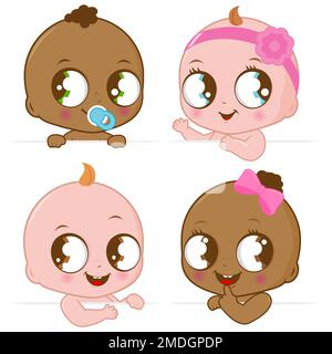 Groupe heureux de bébés portant une bannière vierge. Banque D'Images