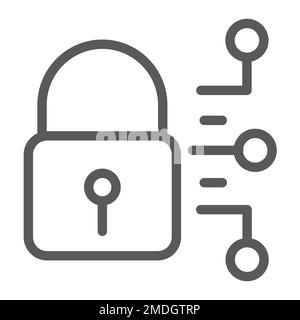 Icône de ligne de cybersécurité, protection et sécurité, signe de cadenas numérique, graphiques vectoriels, un motif linéaire sur fond blanc, eps 10. Illustration de Vecteur