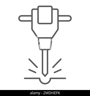 Construction marteau de la ligne mince icône, outil et réparation, pneumatique signe de marteau, graphiques vectoriels, un motif linéaire sur un fond blanc, eps 10. Illustration de Vecteur