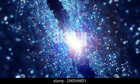 Blockchain, expérience high-tech et clusters d'informations. Bigdata concept du cyberespace numérique. Architecture quantique 3D Illustration Banque D'Images