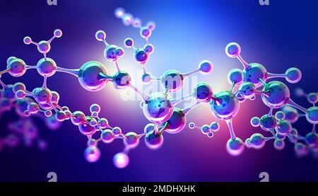 Modèle abstrait d'une molécule. Technologies numériques en génie génétique. Structure en treillis de cristal. Recherche en synthèse moléculaire. 3D illustration Banque D'Images