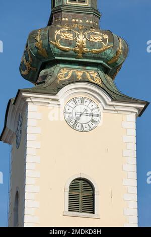 Croatie, Zagreb, l'église de St Mary tour de l'horloge. Banque D'Images