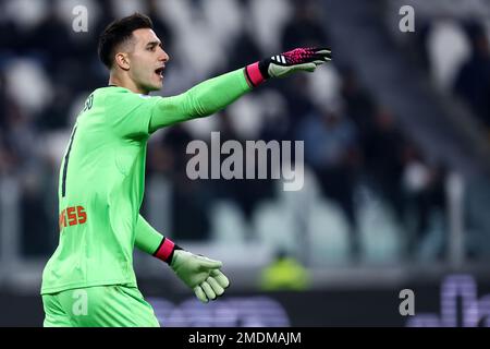 Turin, Italie. 22nd janvier 2023. Juan Musso d'Atalanta BC gestes pendant le match série A entre Juventus FC et Atalanta BC au stade Allianz sur 22 janvier 2023 à Turin, Italie . Credit: Marco Canoniero / Alamy Live News Banque D'Images