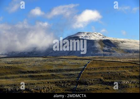 Ingleborough vu de l'autre côté de Kingsdale dans les Yorkshire Dales Banque D'Images