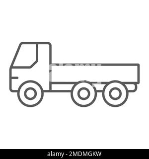 Icône de ligne mince de camion à plateau, automobile et cargaison, panneau de voiture, graphiques vectoriels, un motif linéaire sur un fond blanc, eps 10. Illustration de Vecteur