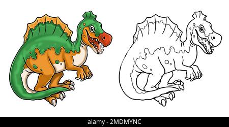 Un spinosaurus de dinosaures mignon pour colorier. Modèle pour un livre de coloriage avec dinosaure drôle. Modèle de coloriage pour enfants. Banque D'Images