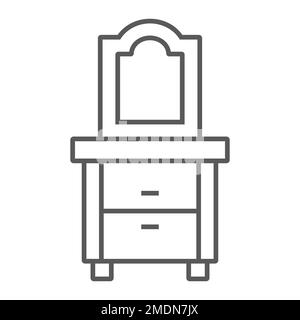 Commode fine ligne icône, maison et meubles, panneau d'armoire, graphiques vectoriels, un motif linéaire sur un fond blanc, eps 10. Illustration de Vecteur