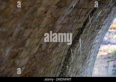 Windsor, Berkshire, Royaume-Uni. 23rd janvier 2023. Les glaces pendent d'un pont ferroviaire ce matin après une autre nuit froide et glaciale. Crédit : Maureen McLean/Alay Live News Banque D'Images