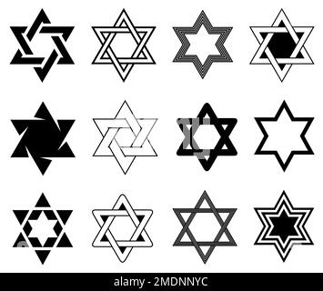 Collection de différentes illustrations Star of David isolées sur blanc Banque D'Images