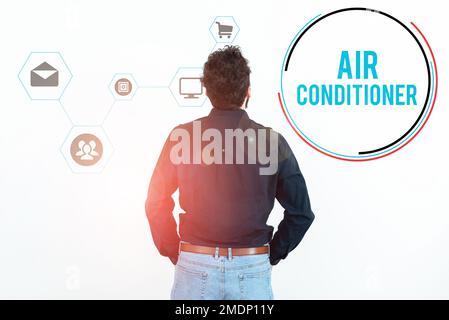 Écriture du texte affiché Air Conditioner. Appareils d'approche commerciale pour laver l'air et contrôler son humidité et sa température Banque D'Images