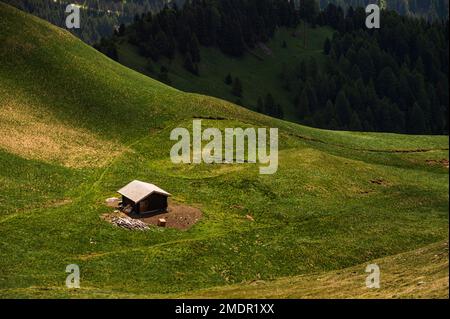 Paysage de montagne à l'intérieur du Col Rodella le long de la randonnée jusqu'au refuge de Sandro Pertini pendant une journée d'été, Campitello di val di Fassa, Trento Banque D'Images