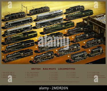 Locomotives British Railways par Arthur Nigel Wolstenholme (1920-2002). Affiche publiée en 1956 au Royaume-Uni. Banque D'Images