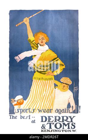 Sportswear à nouveau! Le meilleur de Derry & Toms, Kensington W. par Laurie Tayler (1873-1972). Affiche publiée vers 1910 au Royaume-Uni. Banque D'Images