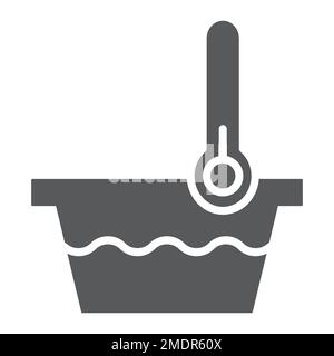 Icône de glyphe basse température, indicateur et lavage, thermomètre et symbole de bassin, graphiques vectoriels, un motif Uni sur fond blanc, eps 10. Illustration de Vecteur