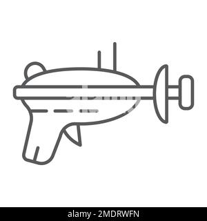 Blaster icône de ligne mince, espace et arme, laser blaster signe, graphiques vectoriels, un motif linéaire sur un fond blanc, eps 10. Illustration de Vecteur