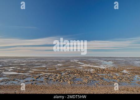 Vue tranquille sur la mer hollandaise des Wadden à marée basse à Groningen, aux pays-Bas Banque D'Images