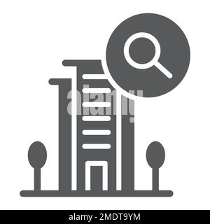 Icône de glyphe de réservation, hôtel et recherche, hôtel et signe de loupe, graphiques vectoriels, un motif Uni sur un fond blanc, eps 10. Illustration de Vecteur