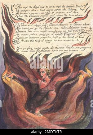 Illustration de William Blake de son livre America, A Prophecy, publié en 1793. Alors, pleurer la voix Angel... Banque D'Images