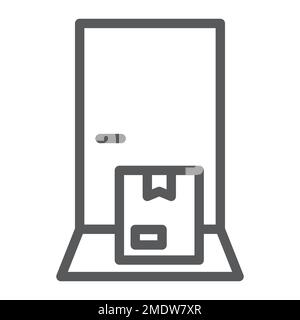 Livraison à l'icône de la ligne de porte, service et expédition, emballage et panneau de porte, graphiques vectoriels, un motif linéaire sur un fond blanc, eps 10. Illustration de Vecteur