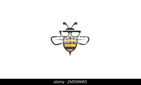 Symbole vectoriel du logo des lunettes Creative Bee geek Illustration de Vecteur