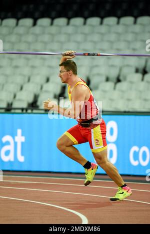 Héctor Cabrera Llácer participe à la finale de la course F13 de Javelin masculin aux Championnats du monde d'athlétisme Para 2017, Londres, Royaume-Uni. Athlète espagnol Banque D'Images