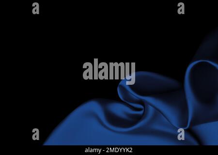Tissu bleu satiné se pose sur la surface sous forme de plis ajourés, de fond en soie, de fond en satin Banque D'Images