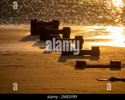 Groynes sur la plage de Llandudno dans le nord du pays de Galles Banque D'Images