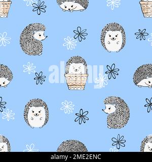 Motif sans couture avec jolis hérissons aquarelle. Arrière-plan Vector Kids. Illustration de Vecteur