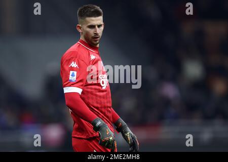 Milan, Italie. 23rd janvier 2023. Guglielmo Vicario d'Empoli FC gestes pendant la série Un match entre le FC Internazionale et Empoli FC au Stadio Giuseppe Meazza sur 23 janvier 2023 à Milan Italie . Credit: Marco Canoniero / Alamy Live News Banque D'Images