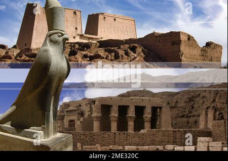 Le Temple d'Horus à Edfu, un lieu dédié au fils d'Osiris et d'Isis, le dieu faucon, est l'un des temples les mieux préservés de toute l'Egypte. Banque D'Images