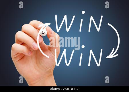 Écriture manuelle de la situation Win-Win Business concept avec marqueur blanc sur fond bleu foncé. Banque D'Images