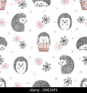 Joli motif aquarelle sans coutures Hedgehogs. Arrière-plan Vector Kids. Illustration de Vecteur