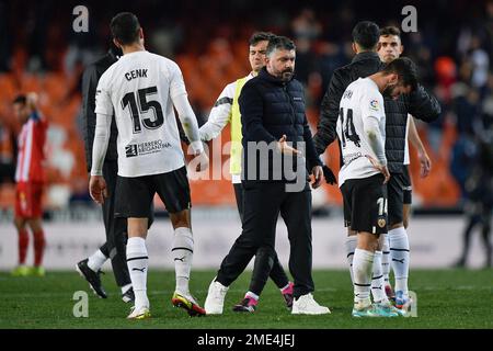 Gennaro Gattuso, entraîneur-chef des FC de Valence, a joué au stade Mestalla de 23 janvier 2023 à Valence, en Espagne, lors du match de la Liga entre Valencia CF et UD Almeria. (Photo de PRESSIN) Banque D'Images