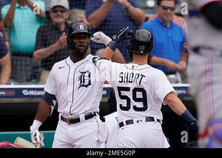 Detroit Tigers' Akil Baddoo plays during a baseball game, Monday, Aug. 7,  2023, in Detroit. (AP Photo/Carlos Osorio Stock Photo - Alamy