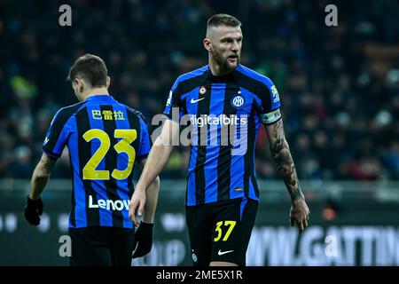 Milan, Italie. 23rd janvier 2023. Milan Skriniar du FC Internazionale regarde pendant la série italienne Un match de football FC Internazionale vs Empoli à Milan, Italie sur 23 janvier 2023 Credit: Piero Cruciatti/Alay Live News Banque D'Images