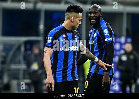 Milan, Italie. 23rd janvier 2023. Lautaro Martinez du FC Internazionale et Romelu Lukaku du FC Internazionale lors de la série italienne Un match de football FC Internazionale vs Empoli à Milan, Italie sur 23 janvier 2023 Credit: Piero Cruciatti/Alamy Live News Banque D'Images