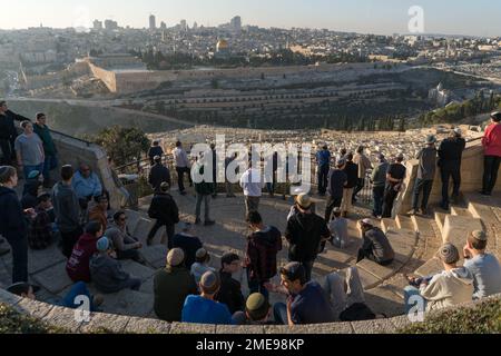 Dôme du Rocher vu du Mont des oliviers, Jérusalem, Israël. Banque D'Images