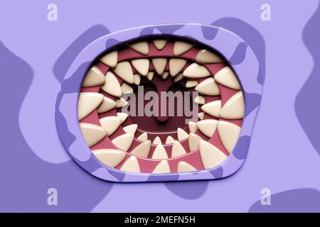 3d illustration d'une bouche de monstre. Drôle d'expression faciale, bouche ouverte avec la langue et le drool. Banque D'Images