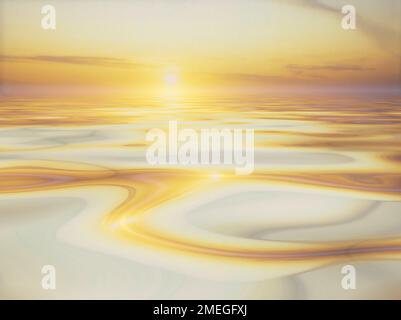 Lever de soleil ou coucher de soleil d'or sur l'eau douce Banque D'Images