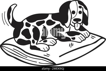 Dessin main chien dalmatien endormi illustration en style doodle isolé sur l'arrière-plan Illustration de Vecteur