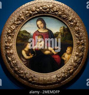 La Vierge et l'enfant avec le bébé Saint Jean le Baptiste et Saint enfant, la Vierge Terranuova, Raphaël, vers 1505, Gemaldegalerie, Berlin, Germ Banque D'Images