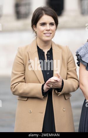 Photo du dossier datée du 17/10/22 de la princesse Eugénie lors d'une visite à l'exposition d'art collectif anti-Slavery à Trafalgar Square, Londres. La princesse Eugénie est enceinte de son deuxième enfant, a annoncé Buckingham Palace. Date de publication : mardi 24 janvier 2023. Banque D'Images