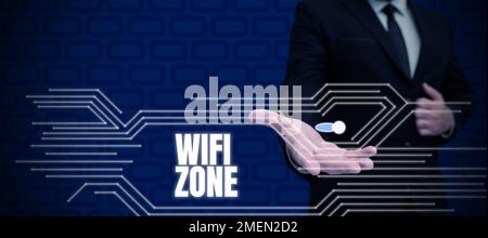 Texte d'écriture Wi-Fi zone, Business concept fournissent l'Internet haut débit sans fil et les connexions réseau Banque D'Images