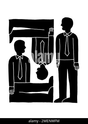 Illustration noire et blanche de trois hommes d'affaires en forme abstraite Banque D'Images