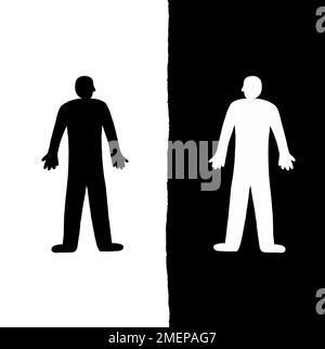 Illustration de deux figures en noir et blanc contrastant l'une avec l'autre. Banque D'Images