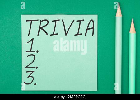 Légende du texte présentant Trivia. Mot pour les détails considérations pièces information peu d'importance ou de valeur Banque D'Images
