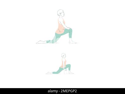 Ménopause naturelle; illustration dessinée à la main femme exercice pose Yoga Banque D'Images